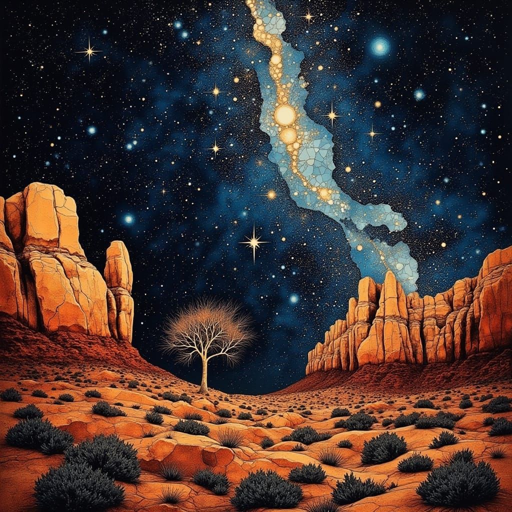 Surreal Cosmic Night Sky Over Sedona's Red Rock Formations