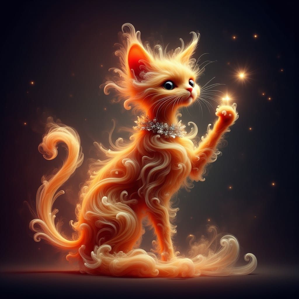 Glowing Cat with Star in Ethereal Night