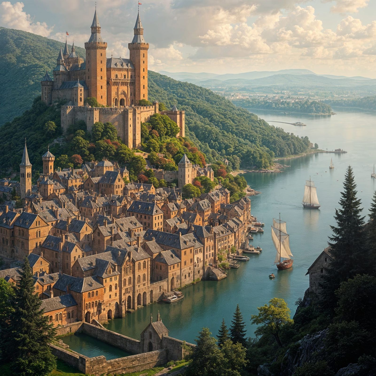 Medieval City in Sunset Splendor