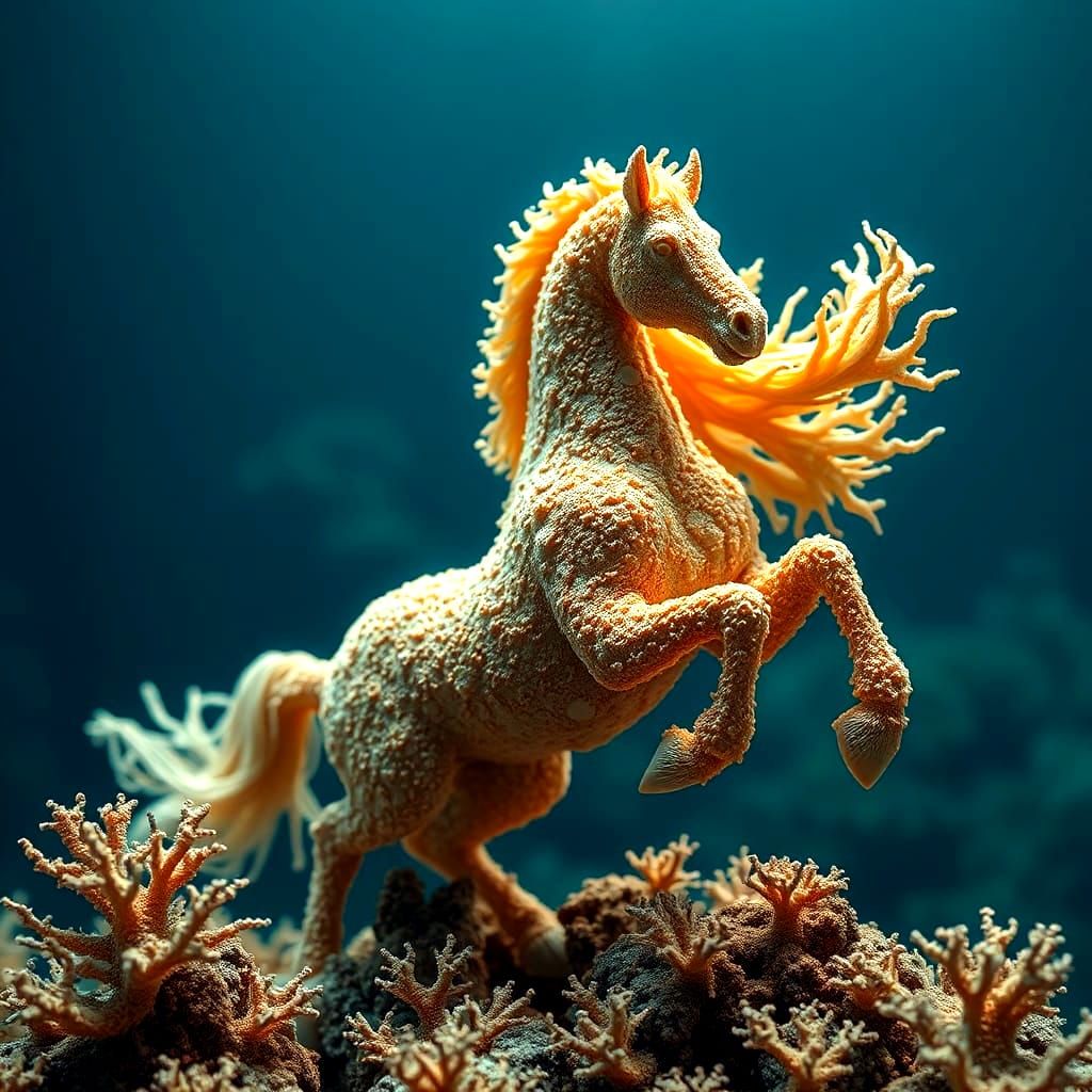 Coral Horse Sculpture in Macro Detail