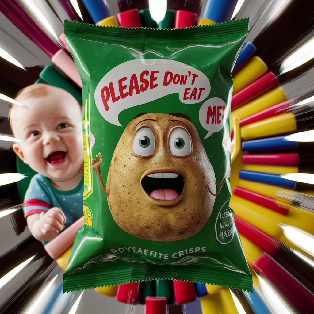 Pleading Potato on Crisps Packet, Digital Illustration