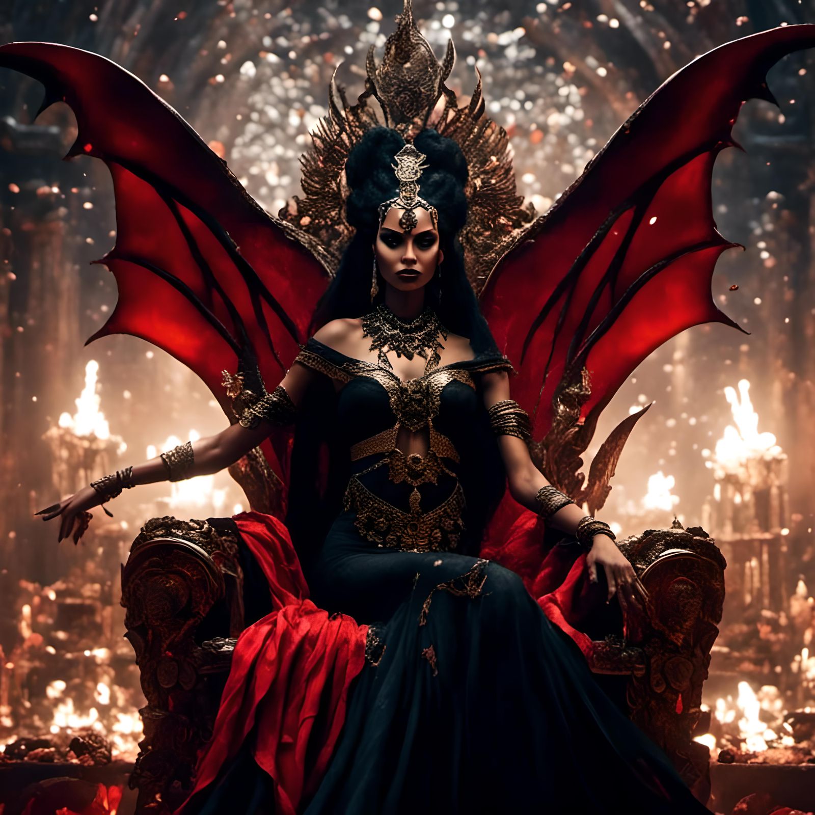 Akasha, Vampire Queen on Throne with Bat Wings