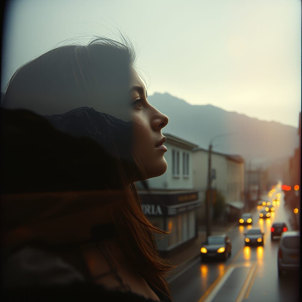 Contemplative Woman in Vintage Landscape