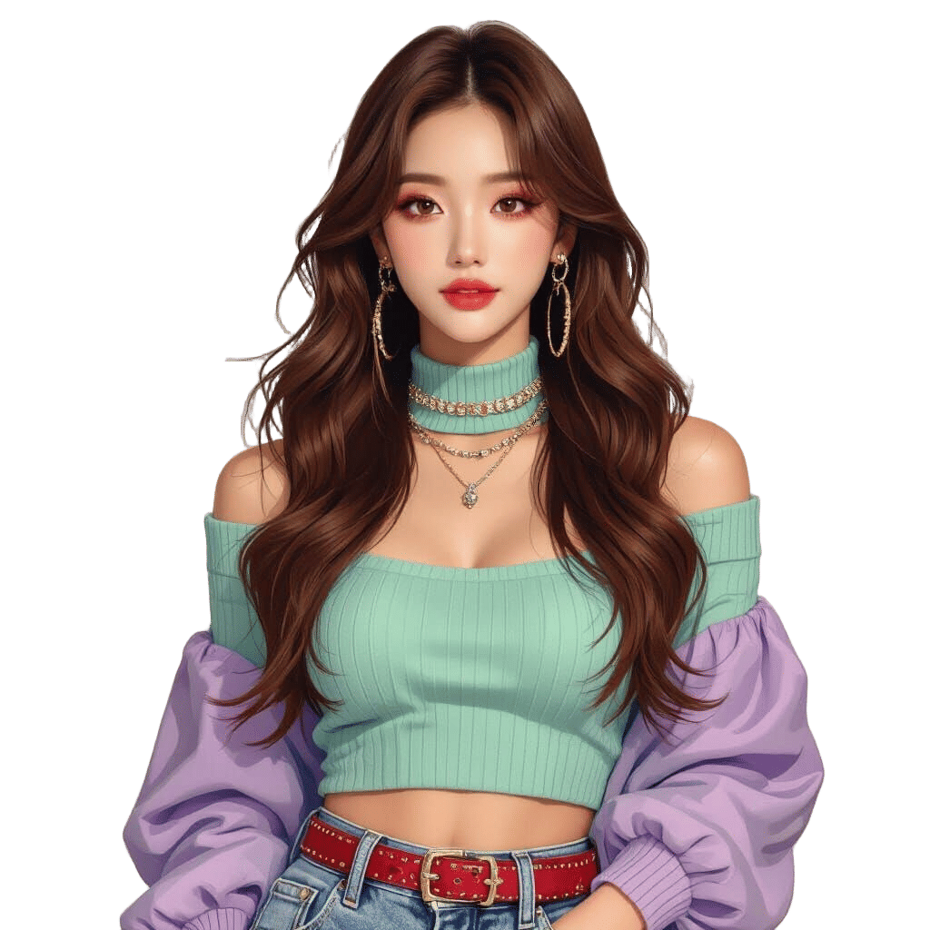 KPop Idol with Red-Tipped Hair in Fantasy Style