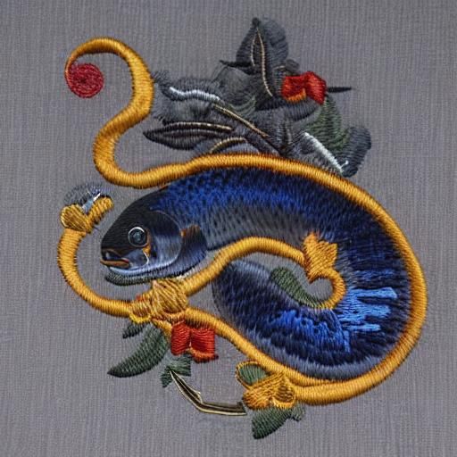Embroidered Eel and Anchor Applique
