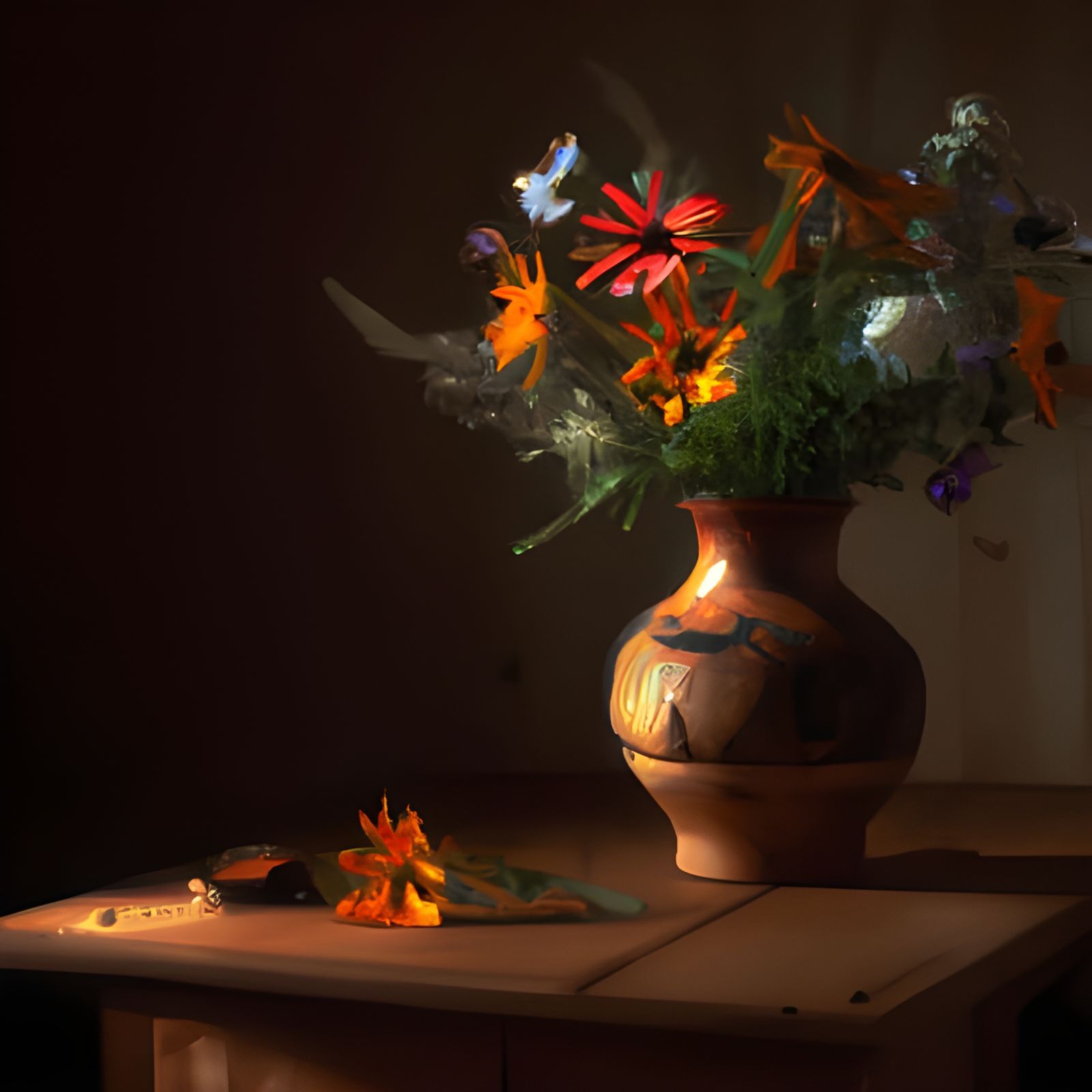 Rembrandt-esque Still Life with Flower Vase