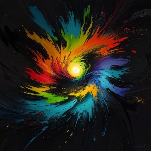 Abstract Expressionist Vortex of Colors in Dark Mist