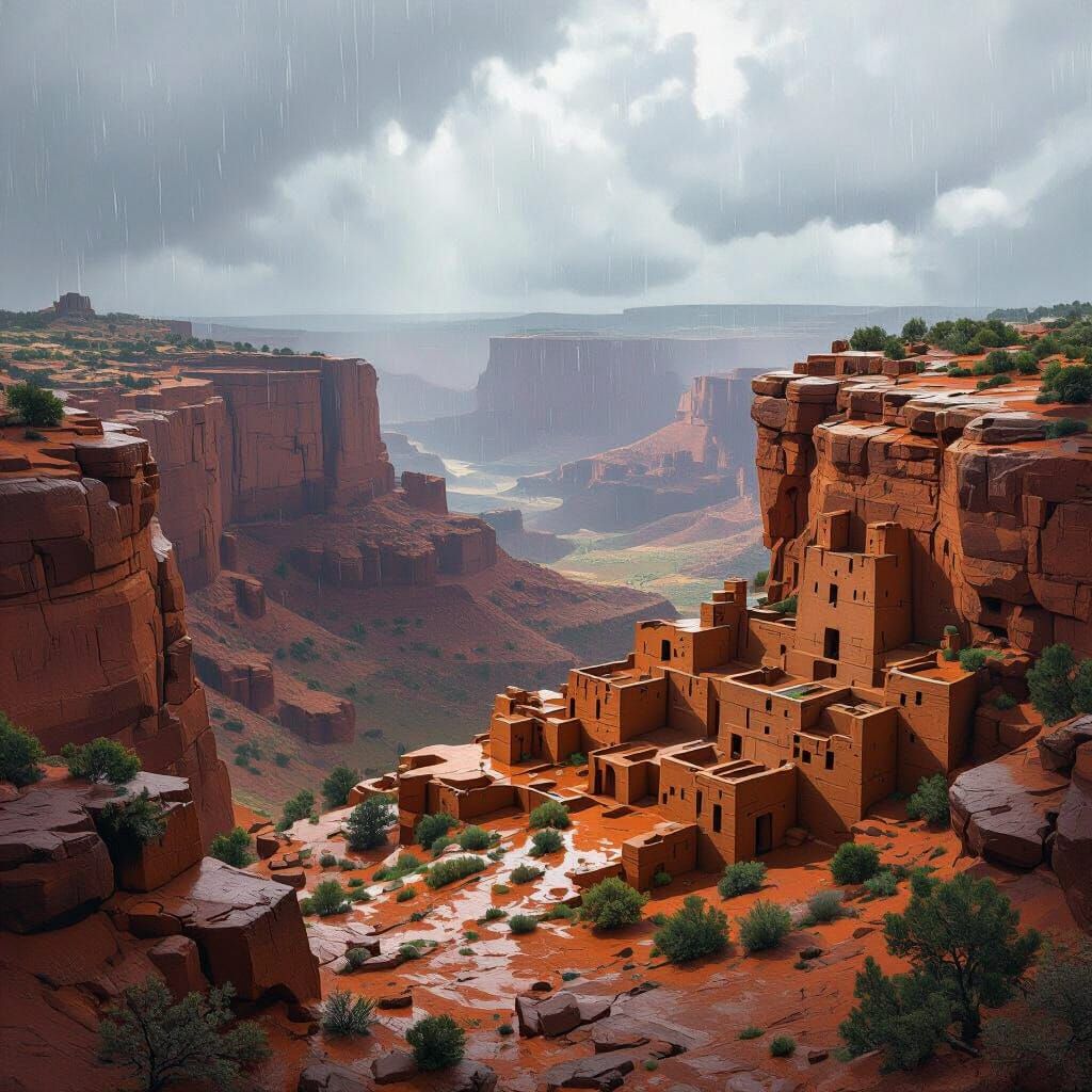 Ancient Pueblo Cliff Dwelling in Moody Light