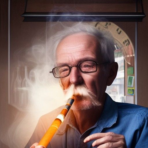 Old Man Smoking Pipe in Pub, Digital Art