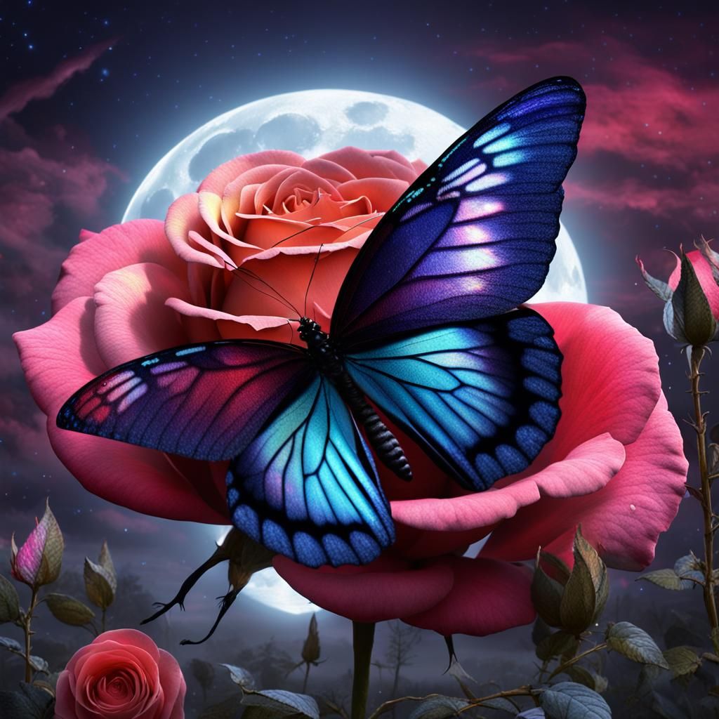 Rose, Moon, and Butterfly: A Digital Masterpiece