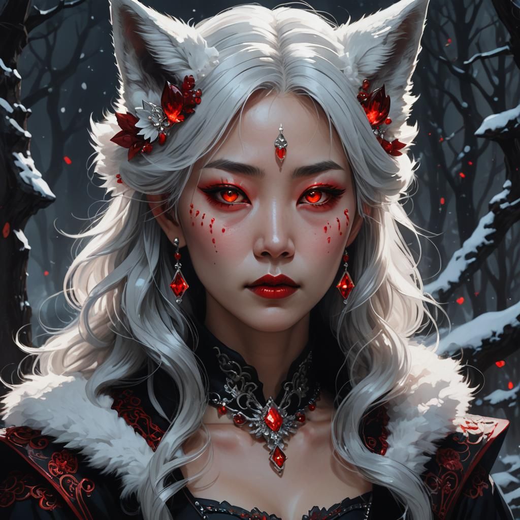 Vampire Queen with Fox Ears in Dark Fantasy Style