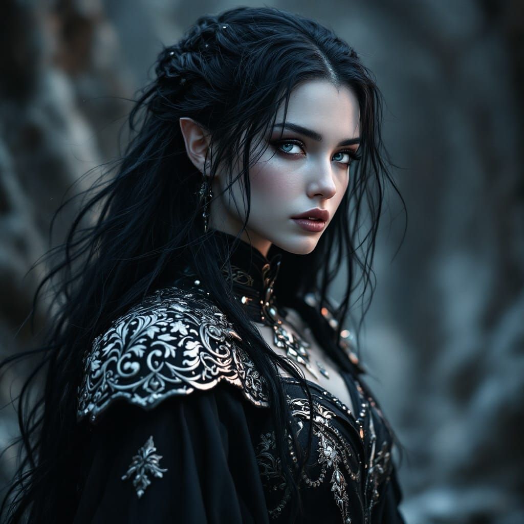 Majestic Twilight Cleric in Flowing Black Robes