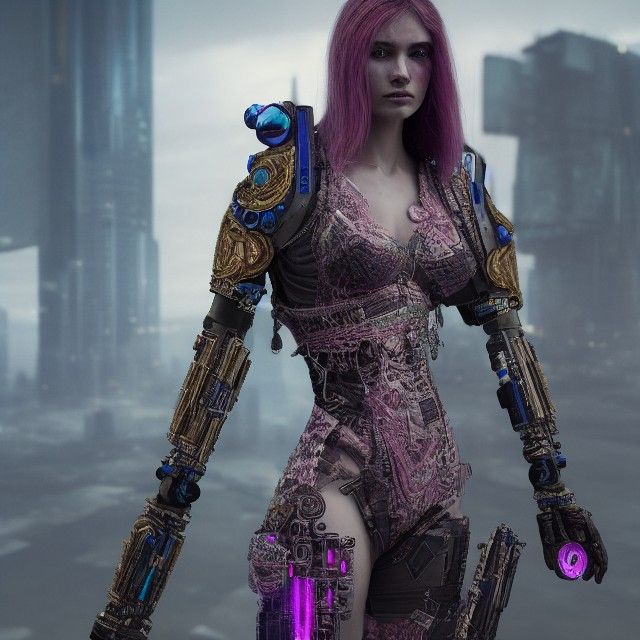 Cyberpunk Female Warrior in Hyperrealistic Detail