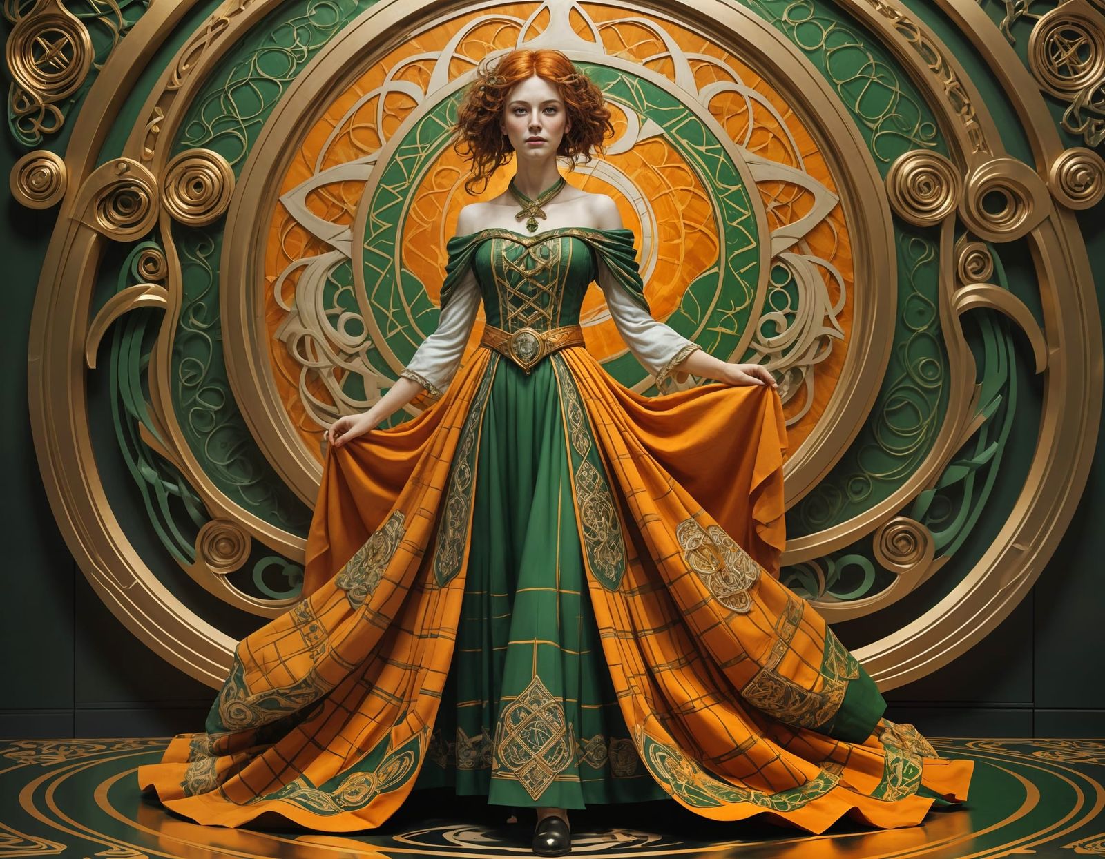 Art Nouveau Goddess in Emerald Hues
