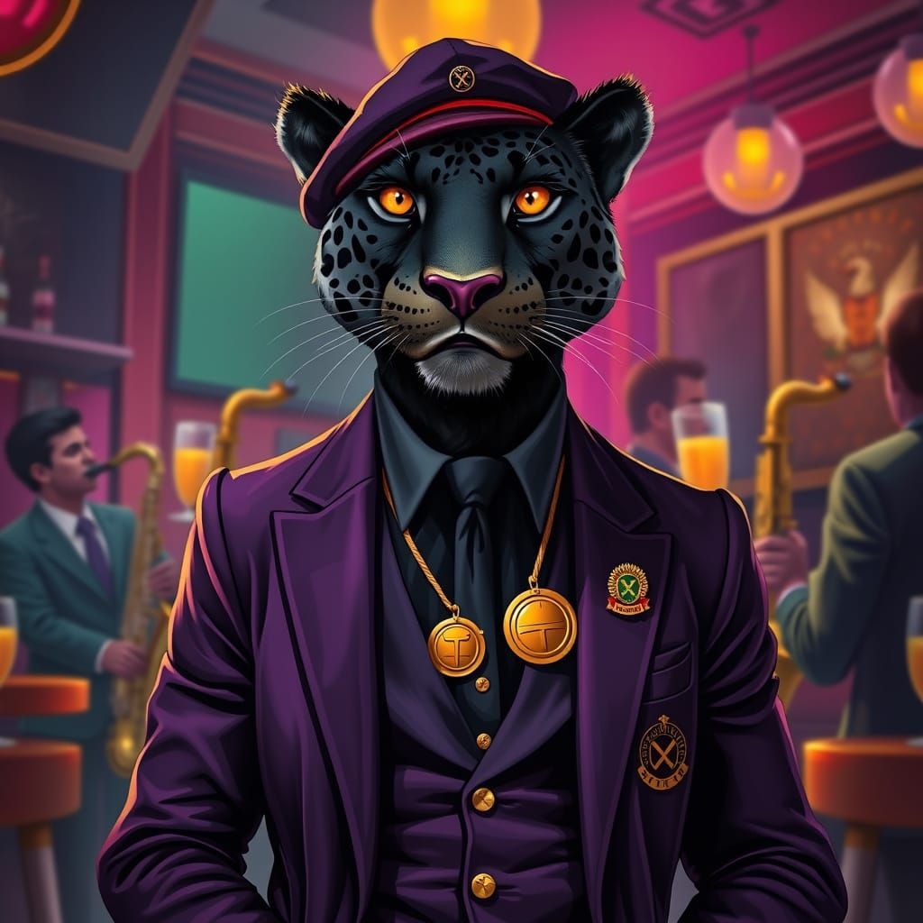 Dapper Jaguar in Jazz Club, as Matte Painting