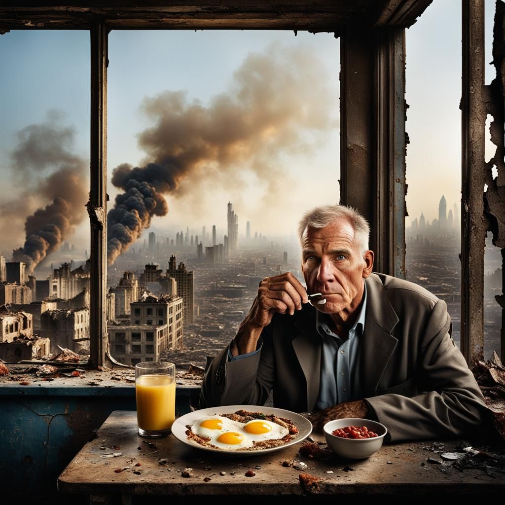 Apocalyptic View: Man's Breakfast Portrait