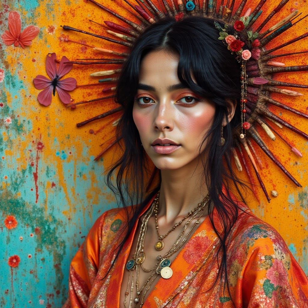 Punk Geisha Portrait in Vibrant, Bold Style