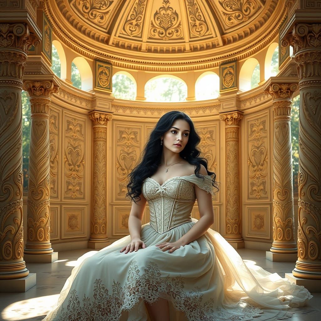 Elegant Woman in Classical Pavilion