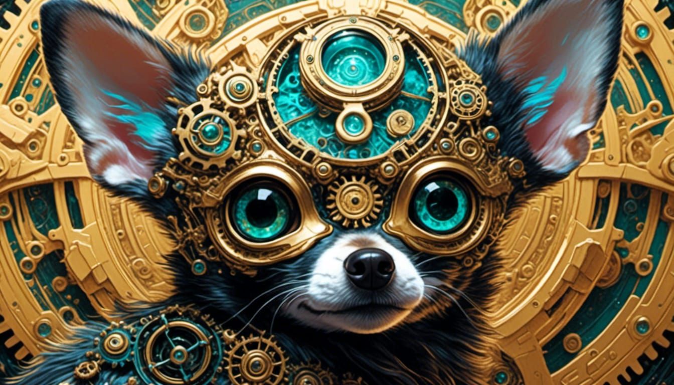 Steampunk Clockwork Chihuahua with Engraved Runes