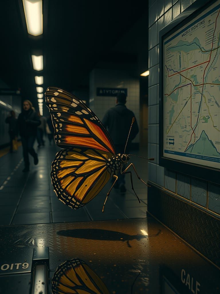 Butterfly in Subway, Cinematic Urban Realism