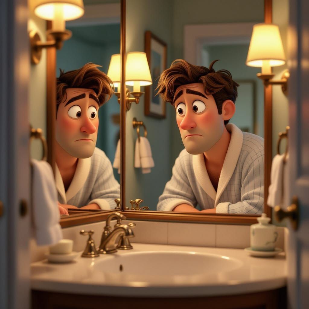 Sleepy Man Wakes Up, Faces Workday in Disney Pixar Style