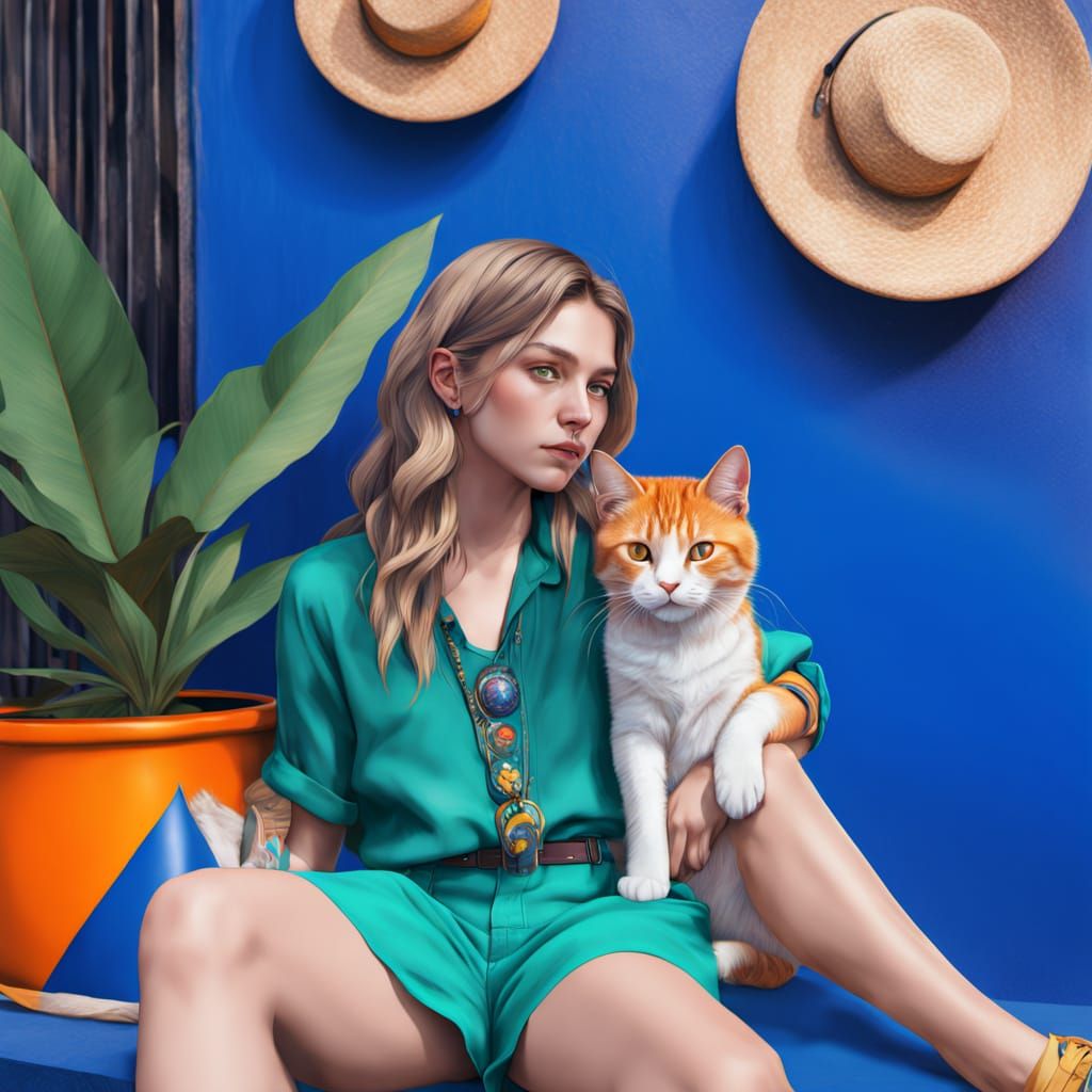 Vibrant Tabby Cat in a Girl's Warm Embrace