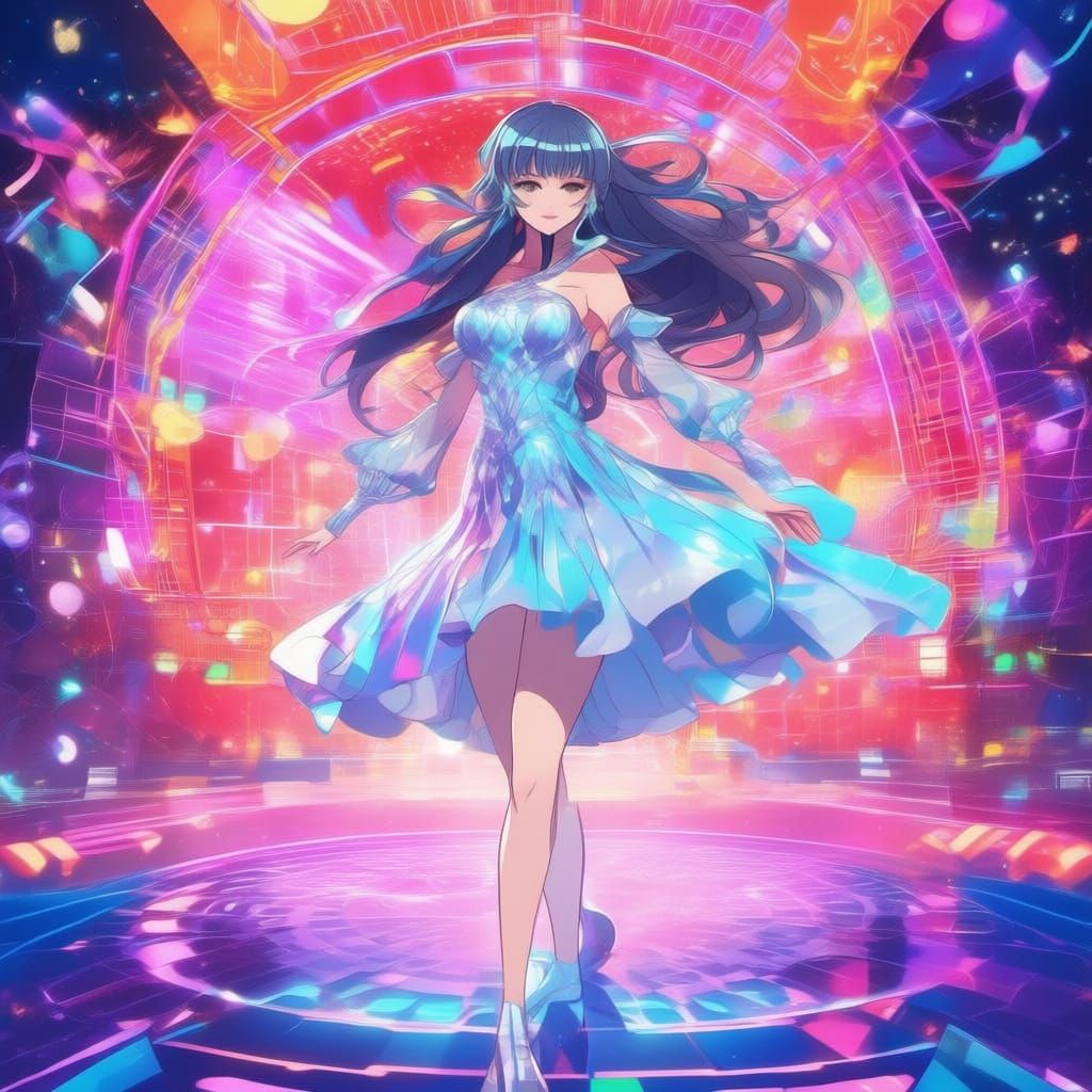 Futuristic Artist on Holographic Stage in Anime Digital Styl...