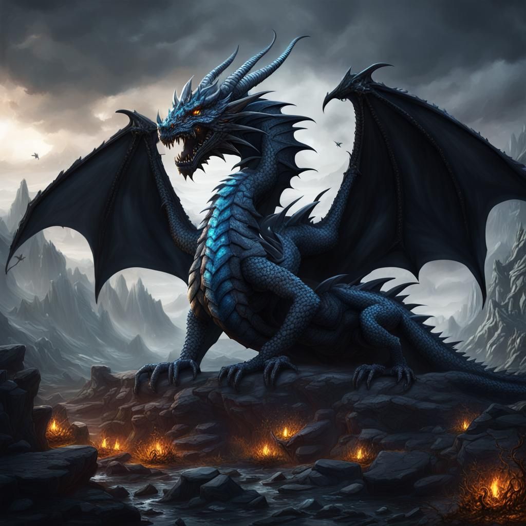 Gothic Dragon Hoarding Black Diamonds