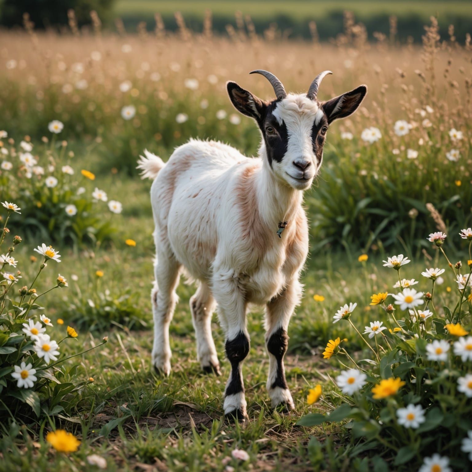Joyful Goat in a Floral Meadow