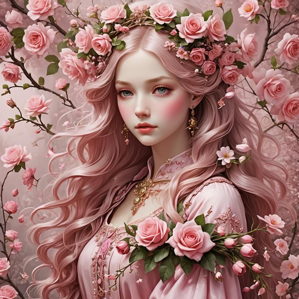 Floral Archway with Pink-Haired Fairy in Fantasy World