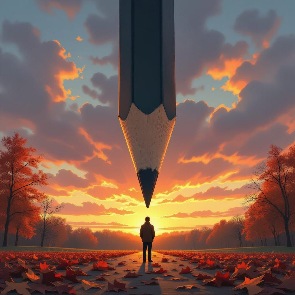 Ancient Pencil Piercing Autumn Sky in Golden Hour Light