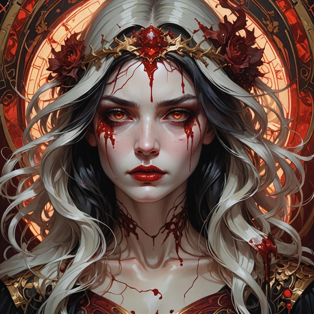 Dark Fantasy Portrait of a Blood-Covered Woman