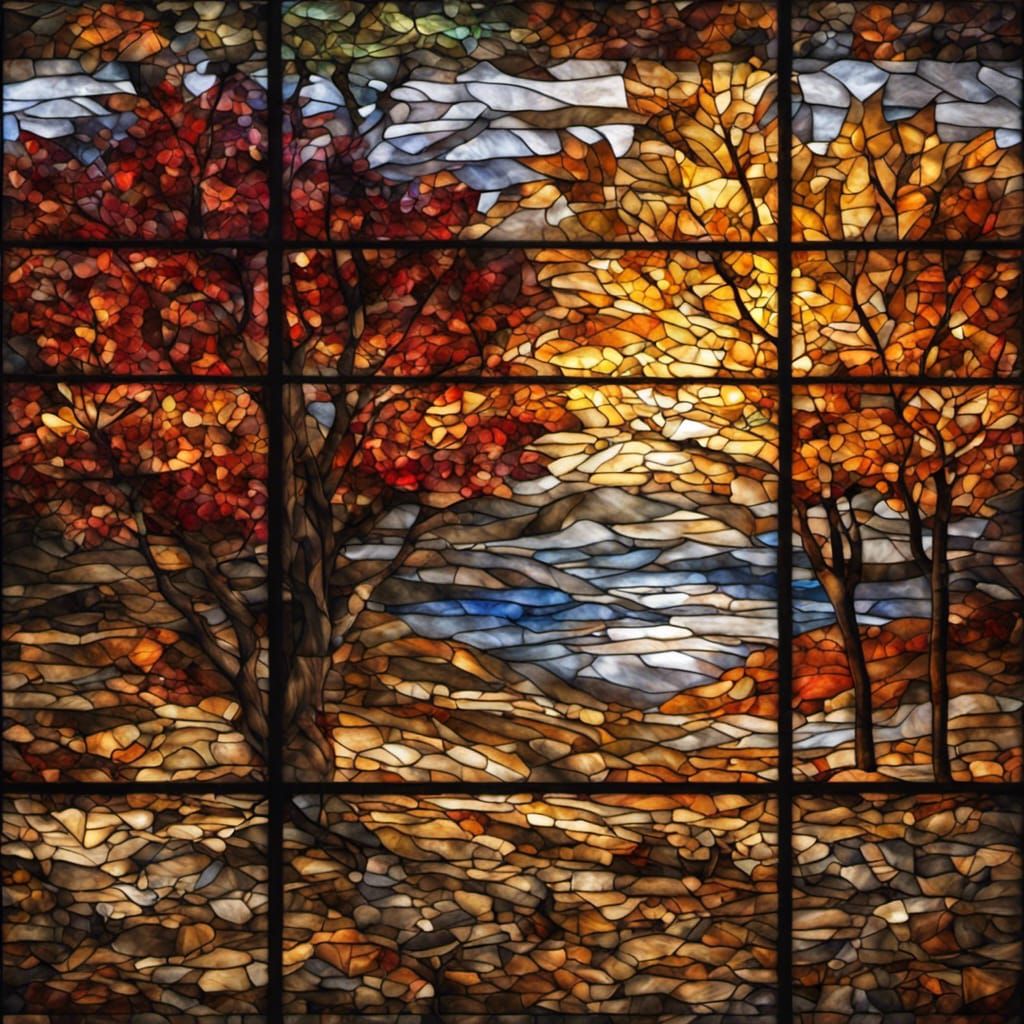 Fall Scenery in Stained Glass Mosaic
