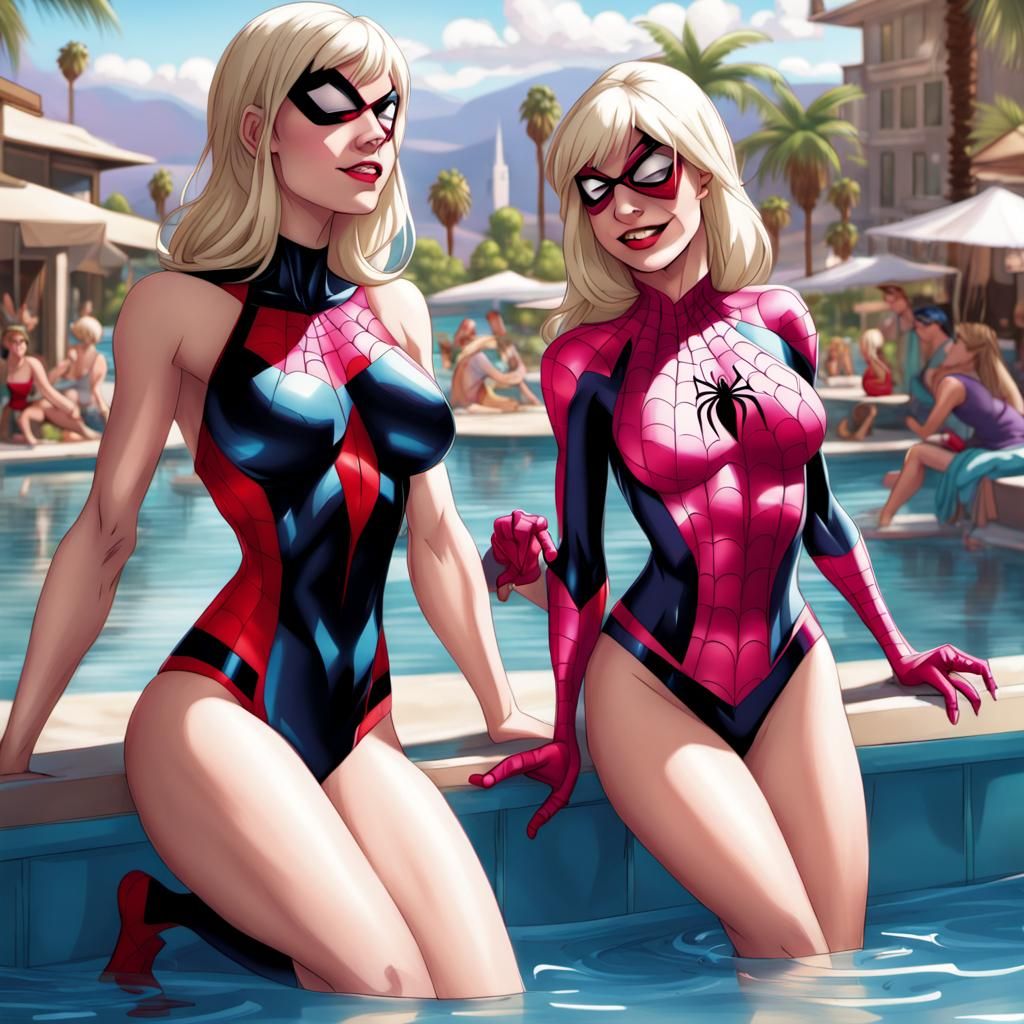 Spider-Women Superheroes Relaxing on Vacation