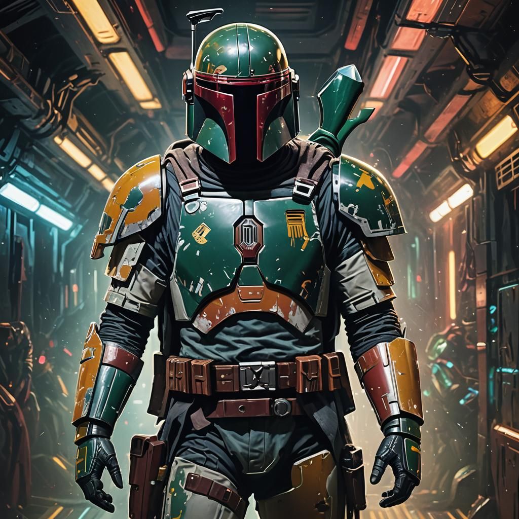 Boba Fett Concept Art in Dystopian Sci-Fi