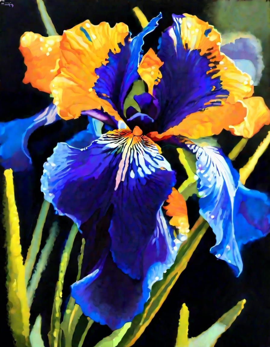 Vibrant Blue Iris with Water Droplets