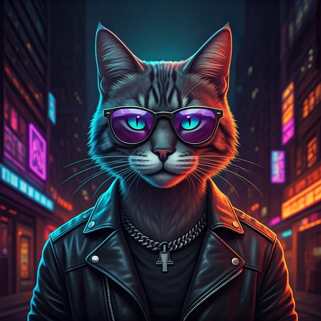 Cool Cat in Shades: 80s Street Art Style