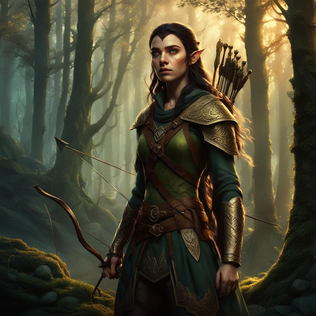Wood Elf Ranger in Misty Forest: Cinematic Digital Art