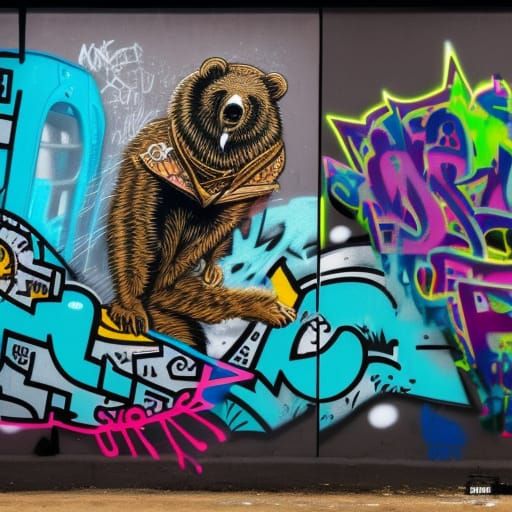 Graffiti Bear Spraypaint Street Art Mural