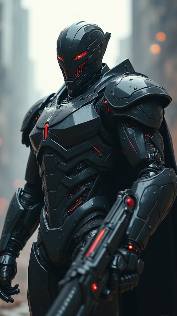 Towering Armored Figure: Futuristic Power and Menace