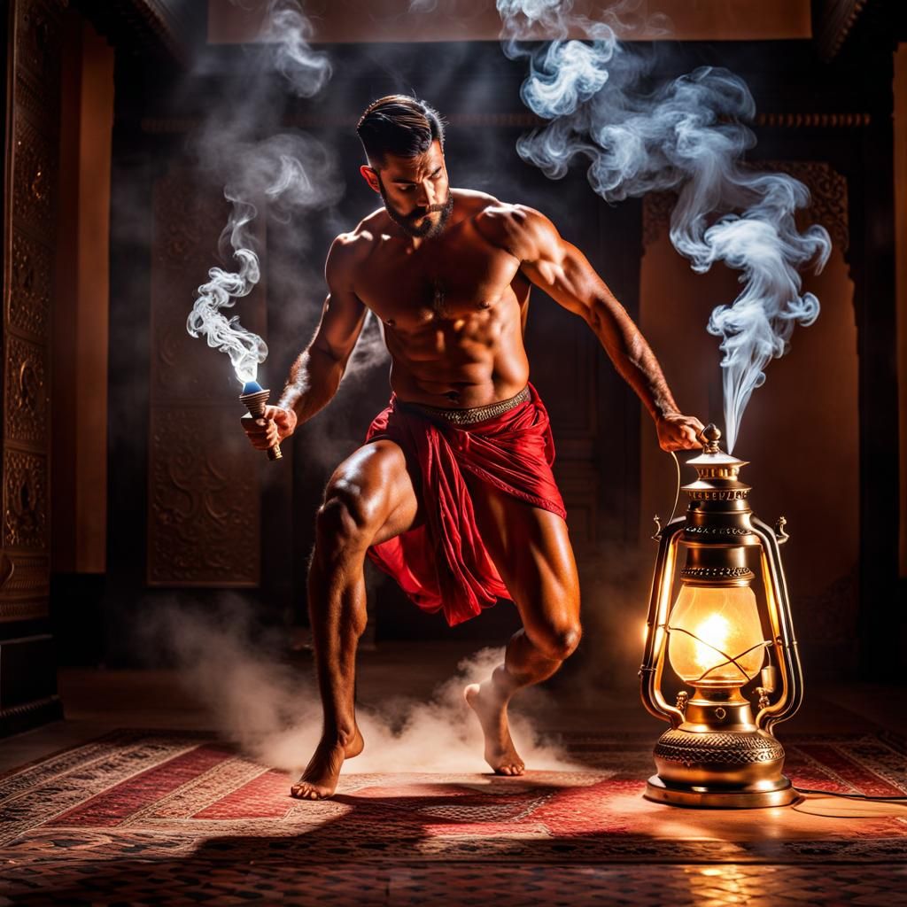 Male Genie Exiting Lamp in Hyperrealistic Photo