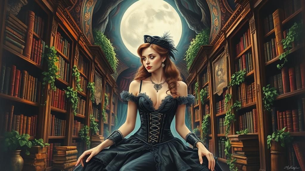 Victorian Gothic Pirate Queen in Dream Library