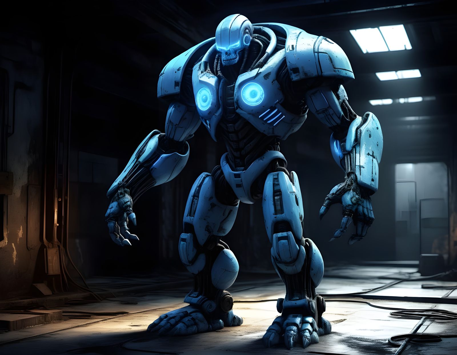 Cyberpunk Golem Emerges from Quantum Shadows