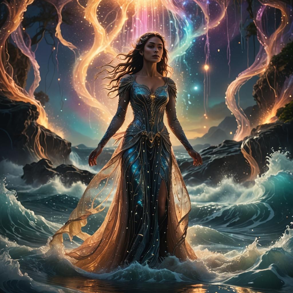 Luminous Water Elemental in Fantasy Setting