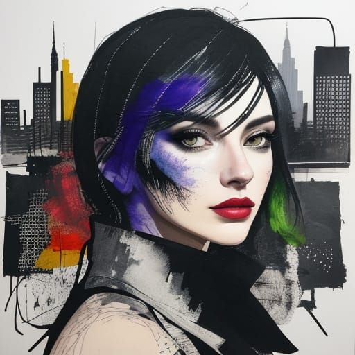 Eclectic Cityscape Portrait in Mixed Media