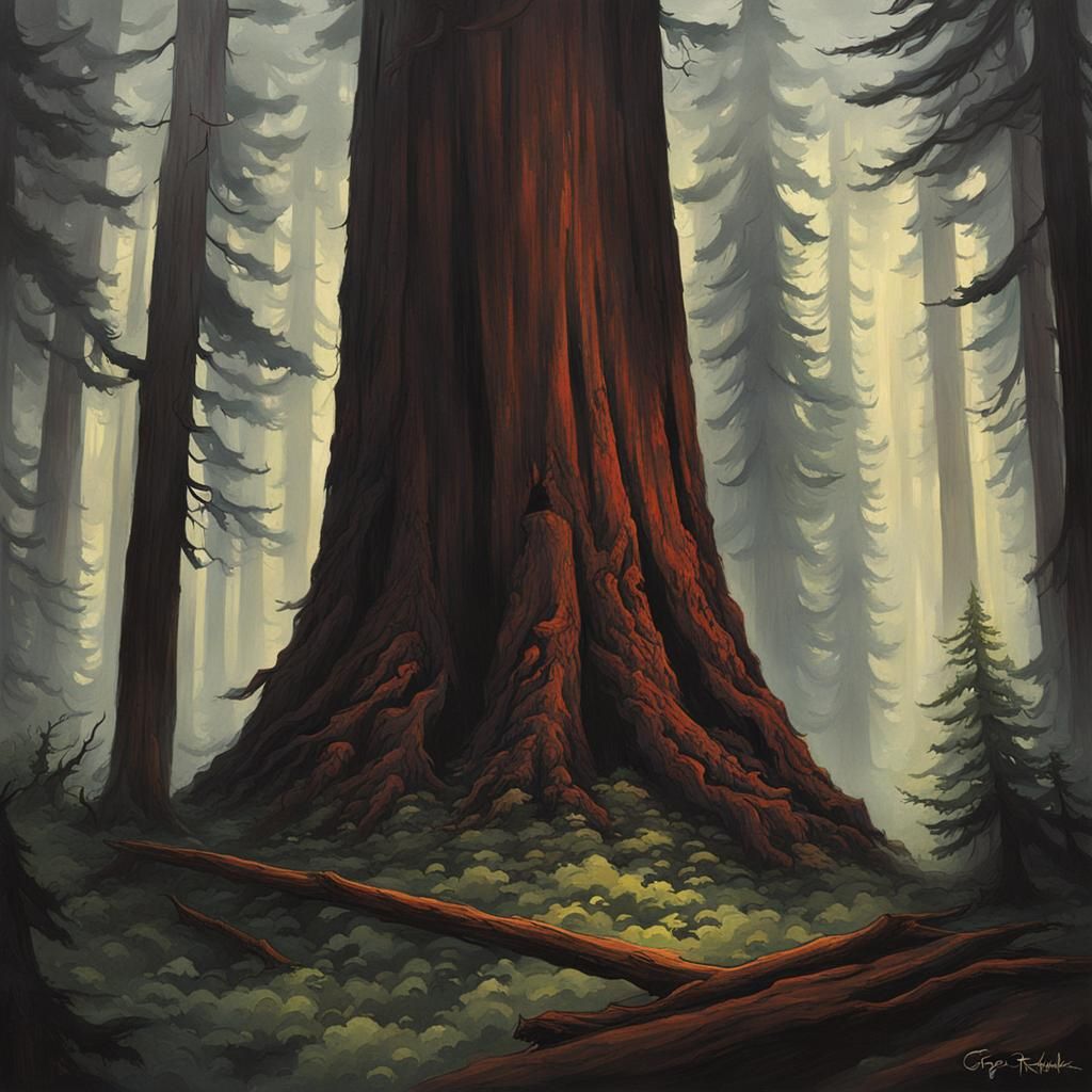 Sinister Redwood Forest Landscape