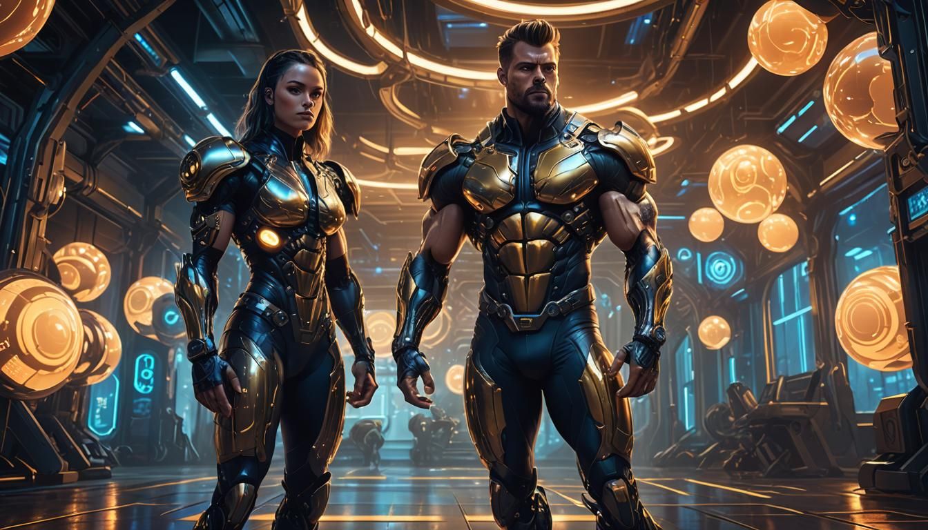 Futuristic Fitness Trainer in Neon Gym Concept Art