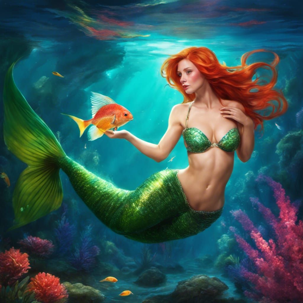Mermaid in Underwater Candyland: Hyperrealistic Digital Art