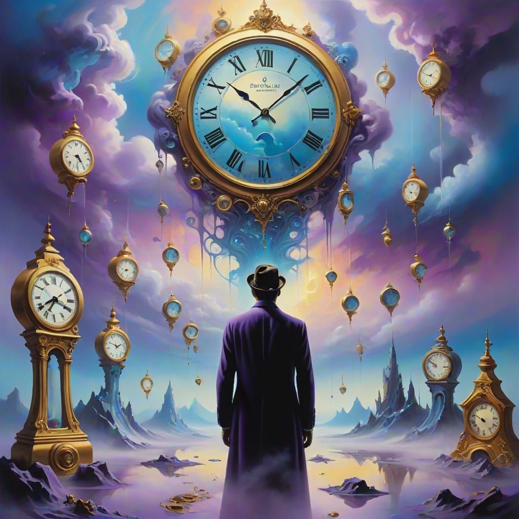 Dreamlike Surrealist Masterpiece with Melting Clocks and Vib...