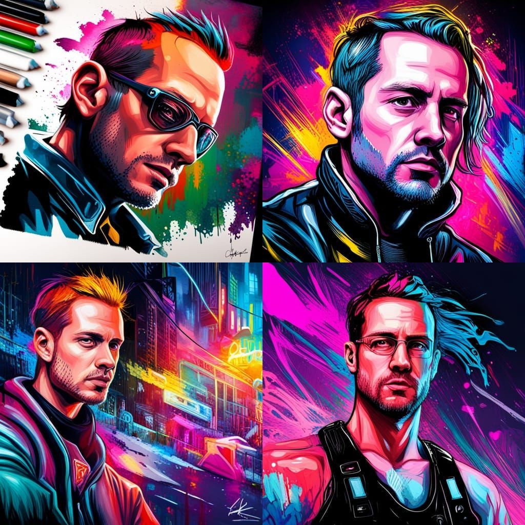 Cyberpunk Decker Portrait in Graffiti Art Style